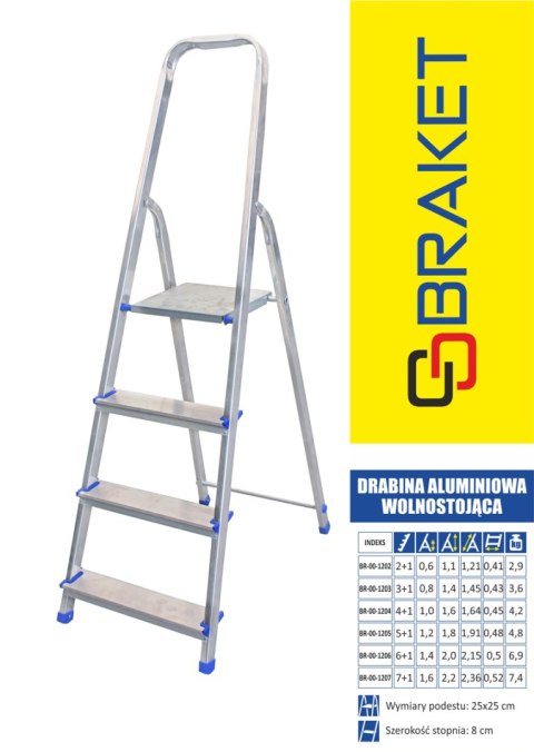 DRABINA ALUMINIOWA WOLNOSTOJĄCA 191CM 5 STOPNI + PODEST BRAKET DRABINA ALUMINIOWA WOLNOSTOJĄCA 191CM 5 STOPNI + PODEST BRAKET