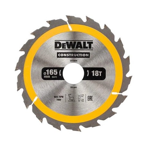 PIŁA TARCZOWA DO DREWNA 165/30MM, 18 ZĘBÓW DEWALT PIŁA TARCZOWA DO DREWNA 165/30MM, 18 ZĘBÓW DEWALT