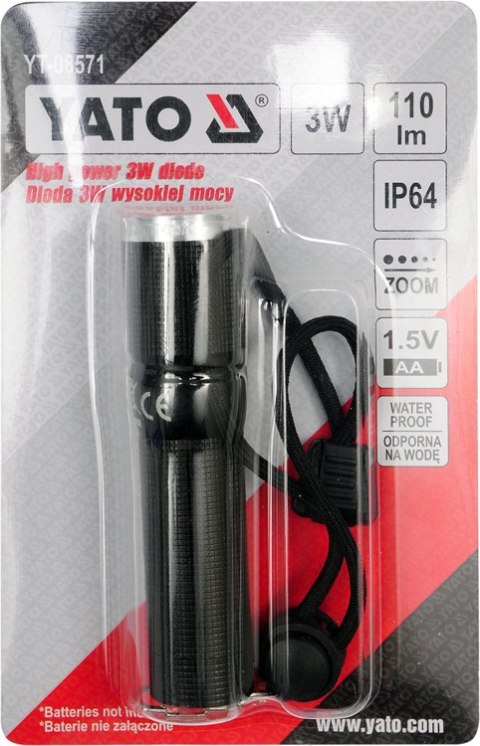 METALOWA LATARKA Z DIODĄ CREE 100*25MM YATO METALOWA LATARKA Z DIODĄ CREE 100*25MM YATO