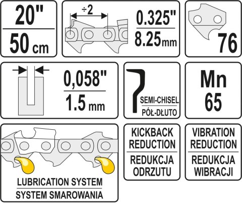 ŁAŃCUCH TNĄCY DO PILARKI 20'' .325 1.5MM 76Z YATO ŁAŃCUCH TNĄCY DO PILARKI 20'' .325 1.5MM 76Z YATO