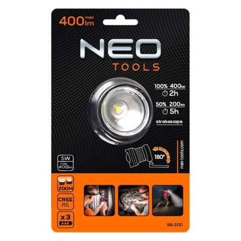 LATARKA CZOŁOWA 400 LUM ZOOM CREE R5 3XAAA NEO LATARKA CZOŁOWA 400 LUM ZOOM CREE R5 3XAAA NEO