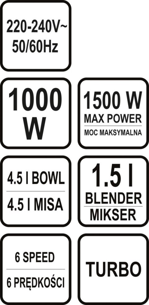 MIKSER PLANETARNY 3W1 1000W 4.5L CZARNY LUND MIKSER PLANETARNY 3W1 1000W 4.5L CZARNY LUND
