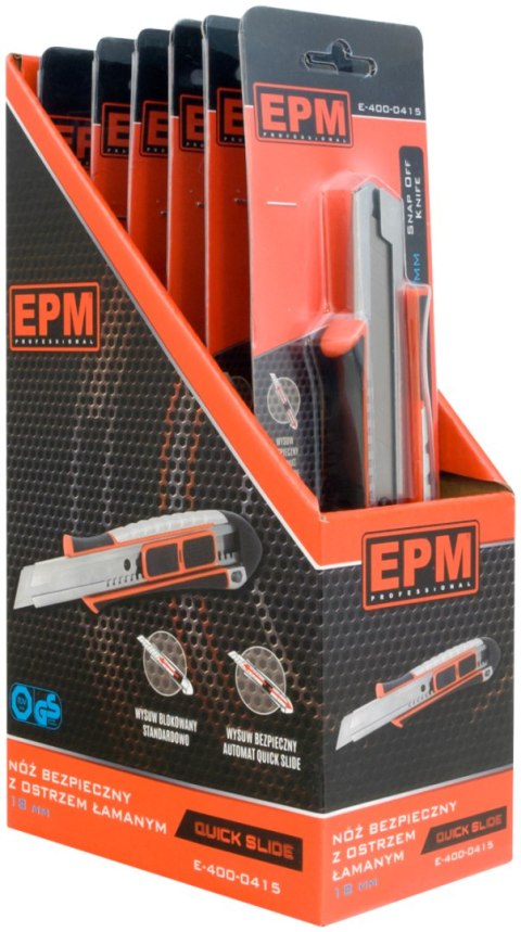 NÓŻ, NOŻYK Z OSTRZEM ŁAMANYM ALUMINIOWY BEZPIECZNY 18MM EPM NÓŻ, NOŻYK Z OSTRZEM ŁAMANYM ALUMINIOWY BEZPIECZNY 18MM EPM