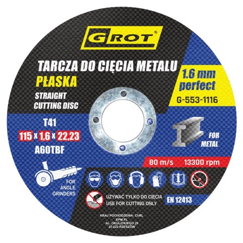 TARCZA PŁASKA T1A 115*1.6*22 KOMPLET 10 SZTUK GROT TARCZA PŁASKA T1A 115*1.6*22 KOMPLET 10 SZTUK GROT