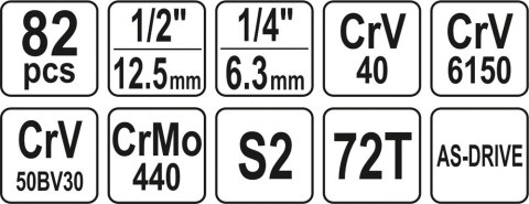 ZESTAW NARZĘDZIOWY 1/2'' 82 CZĘŚCI L YATO ZESTAW NARZĘDZIOWY 1/2'' 82 CZĘŚCI L YATO
