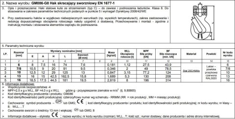 HAK SKRACAJĄCY ZE SWORZNIEM 10MM G8 WLL 3.15T UN HAK SKRACAJĄCY ZE SWORZNIEM 10MM G8 WLL 3.15T UN