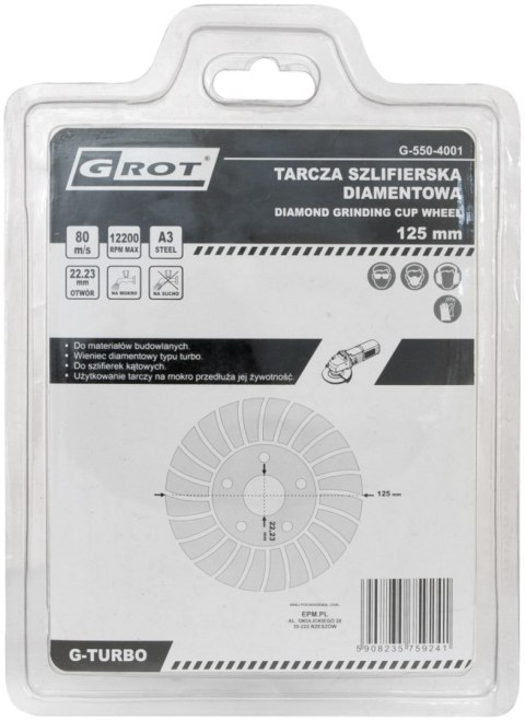 TARCZA SZLIFIERSKA DIAMENTOWA G-TURBO 125MM GROT TARCZA SZLIFIERSKA DIAMENTOWA G-TURBO 125MM GROT